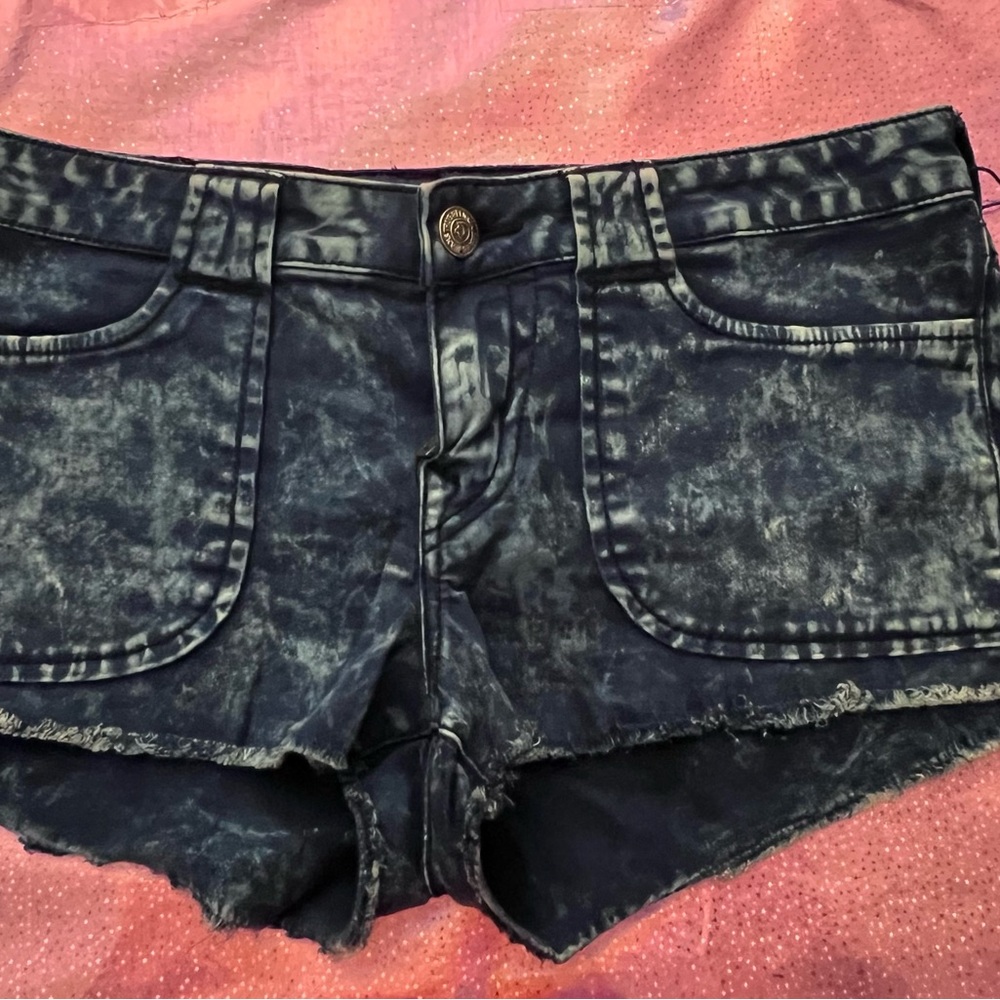 True Religion Black Acid Wash Jean Shorts